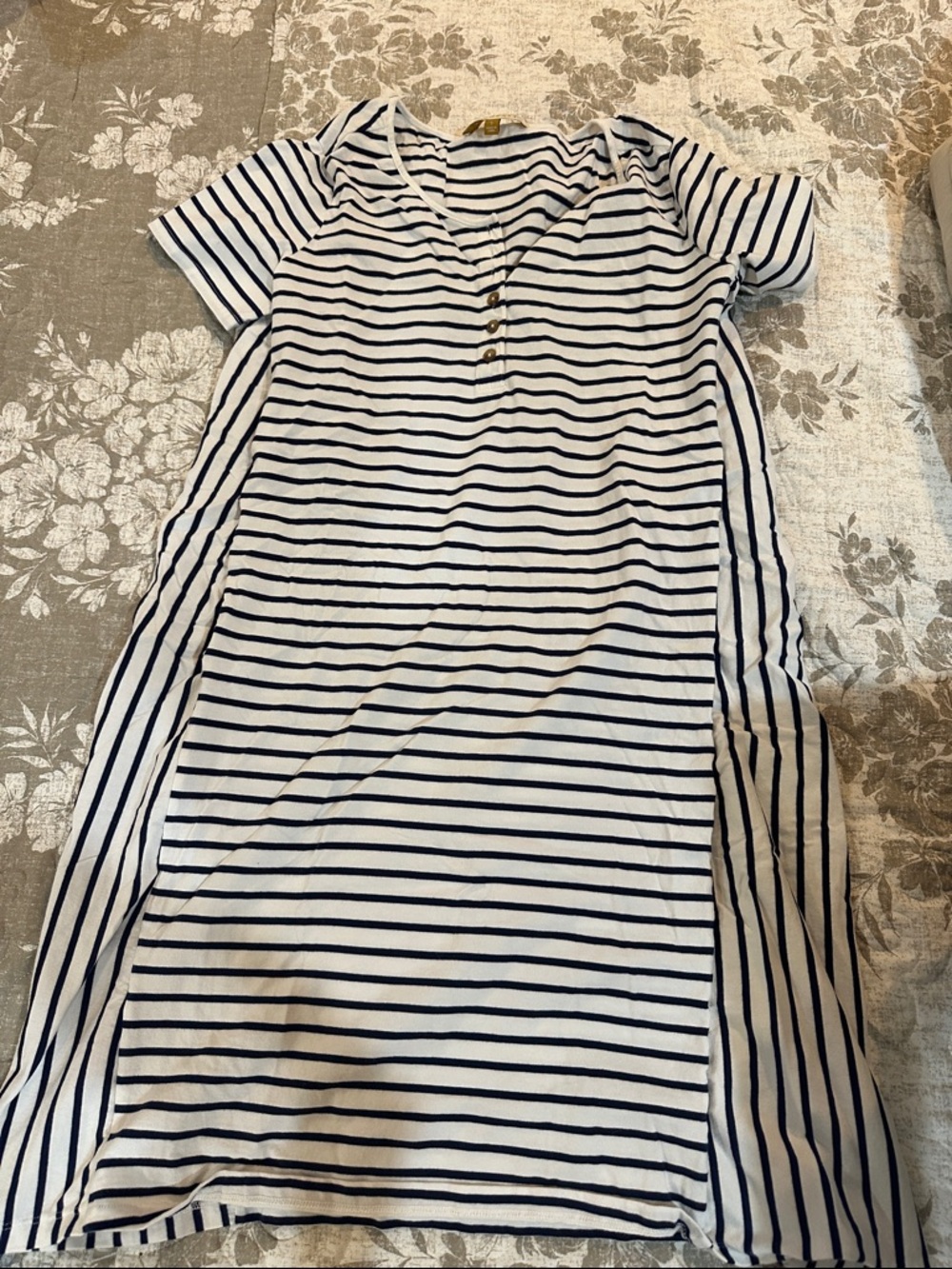 DownEast Navy and White Striped Button Front Top
